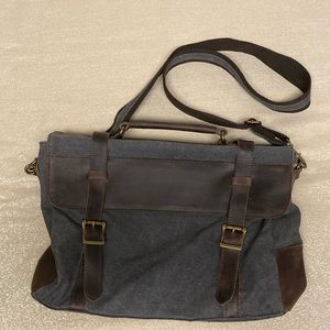 S Zone, leather and canvas messenger bag. NWOT